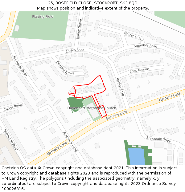 25, ROSEFIELD CLOSE, STOCKPORT, SK3 8QD: Location map and indicative extent of plot