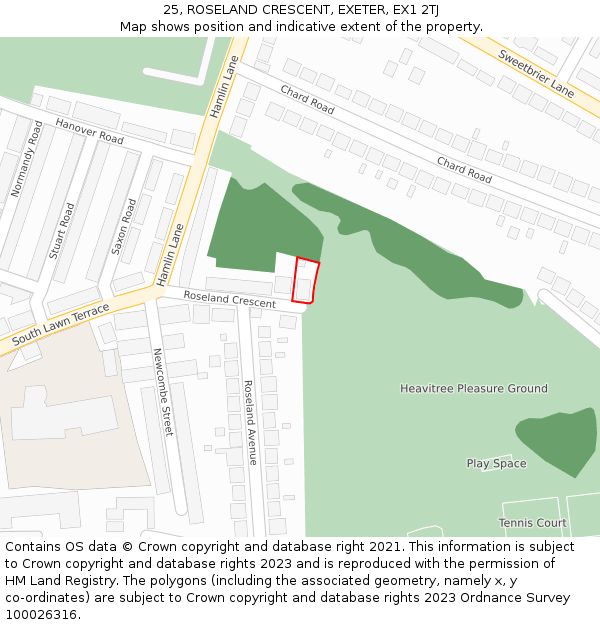 25, ROSELAND CRESCENT, EXETER, EX1 2TJ: Location map and indicative extent of plot