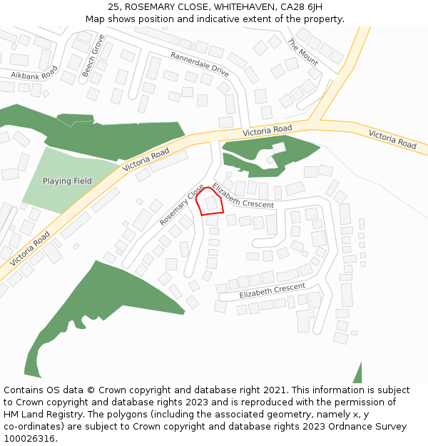 25, ROSEMARY CLOSE, WHITEHAVEN, CA28 6JH: Location map and indicative extent of plot