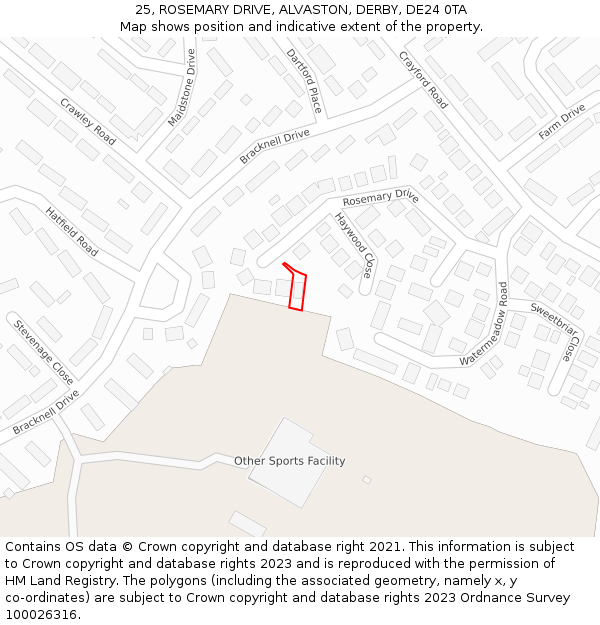 25, ROSEMARY DRIVE, ALVASTON, DERBY, DE24 0TA: Location map and indicative extent of plot