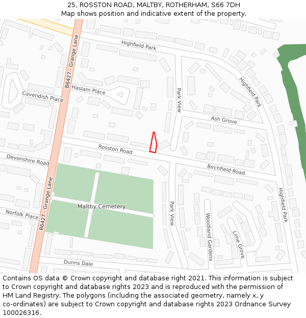 25, ROSSTON ROAD, MALTBY, ROTHERHAM, S66 7DH: Location map and indicative extent of plot