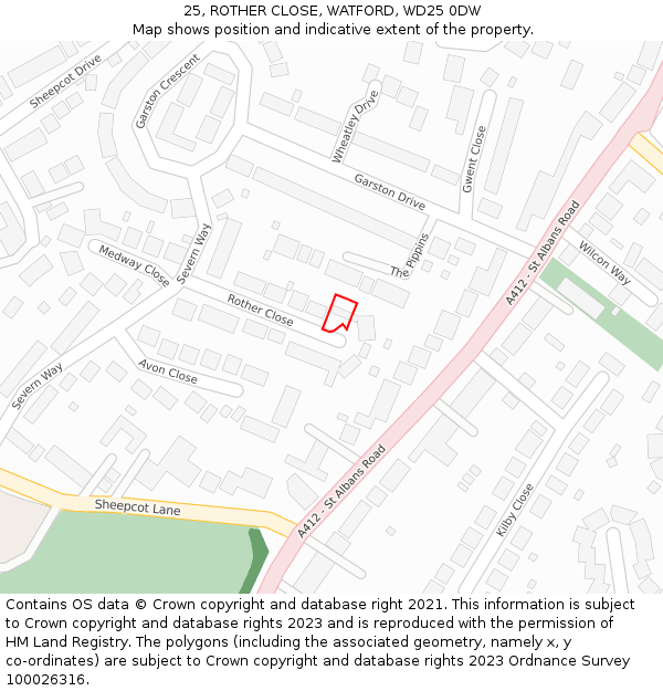 25, ROTHER CLOSE, WATFORD, WD25 0DW: Location map and indicative extent of plot