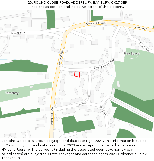 25, ROUND CLOSE ROAD, ADDERBURY, BANBURY, OX17 3EP: Location map and indicative extent of plot