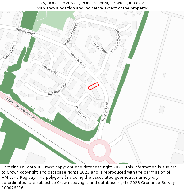 25, ROUTH AVENUE, PURDIS FARM, IPSWICH, IP3 8UZ: Location map and indicative extent of plot