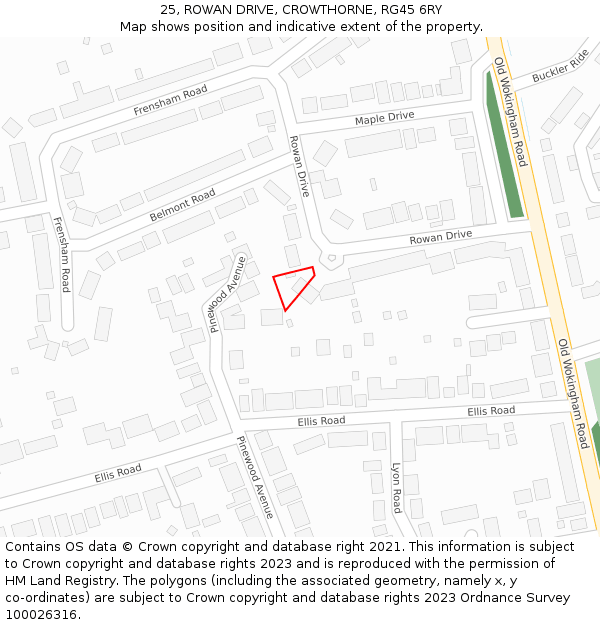 25, ROWAN DRIVE, CROWTHORNE, RG45 6RY: Location map and indicative extent of plot