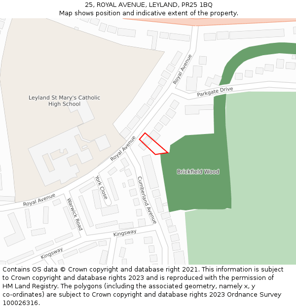 25, ROYAL AVENUE, LEYLAND, PR25 1BQ: Location map and indicative extent of plot