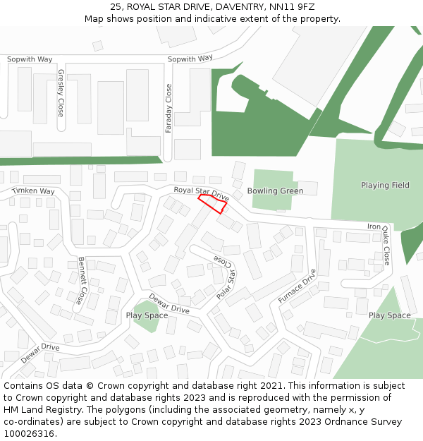 25, ROYAL STAR DRIVE, DAVENTRY, NN11 9FZ: Location map and indicative extent of plot