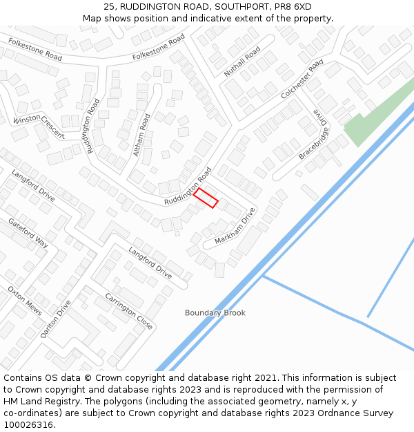 25, RUDDINGTON ROAD, SOUTHPORT, PR8 6XD: Location map and indicative extent of plot