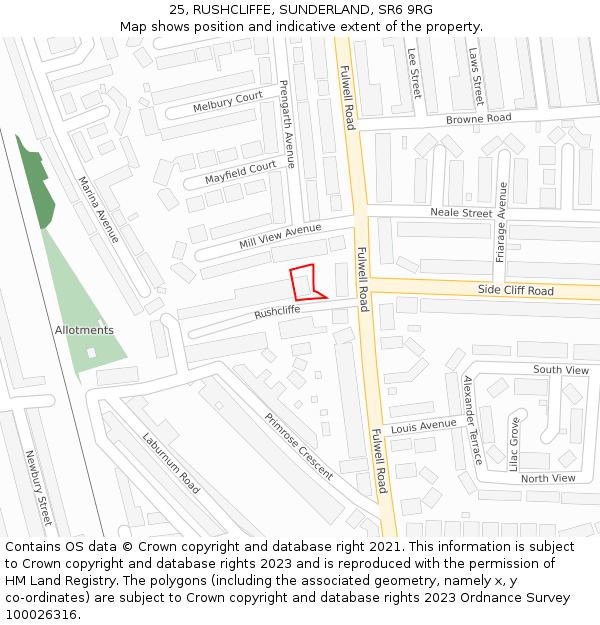 25, RUSHCLIFFE, SUNDERLAND, SR6 9RG: Location map and indicative extent of plot