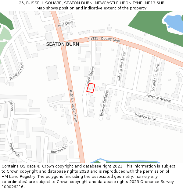 25, RUSSELL SQUARE, SEATON BURN, NEWCASTLE UPON TYNE, NE13 6HR: Location map and indicative extent of plot