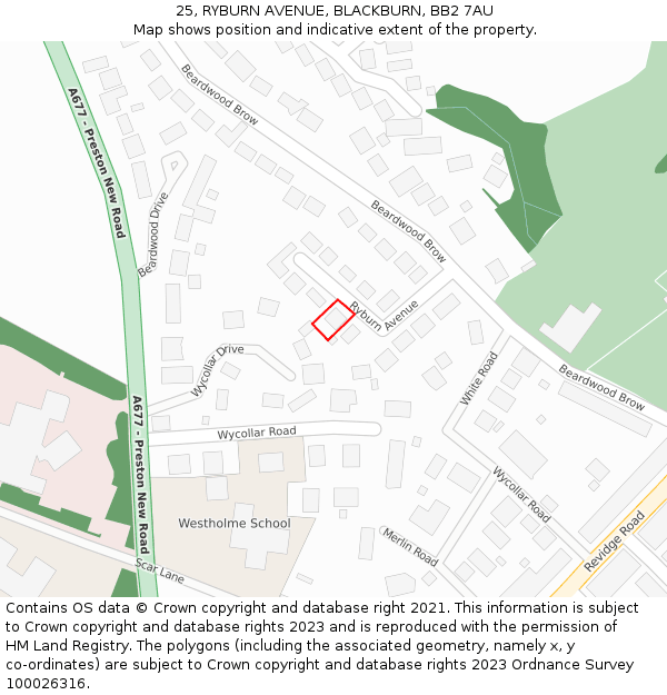 25, RYBURN AVENUE, BLACKBURN, BB2 7AU: Location map and indicative extent of plot