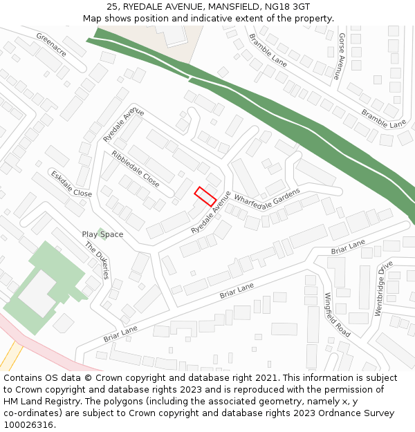 25, RYEDALE AVENUE, MANSFIELD, NG18 3GT: Location map and indicative extent of plot