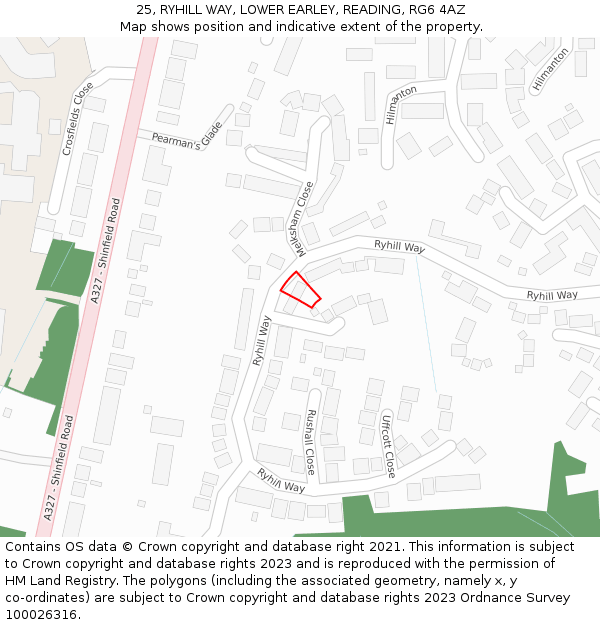 25, RYHILL WAY, LOWER EARLEY, READING, RG6 4AZ: Location map and indicative extent of plot