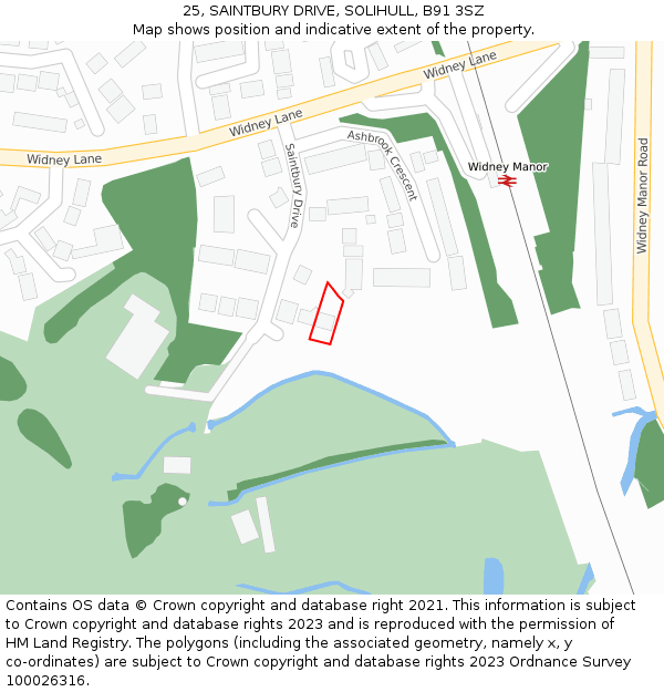 25, SAINTBURY DRIVE, SOLIHULL, B91 3SZ: Location map and indicative extent of plot