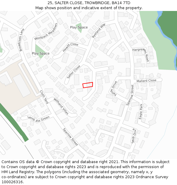 25, SALTER CLOSE, TROWBRIDGE, BA14 7TD: Location map and indicative extent of plot