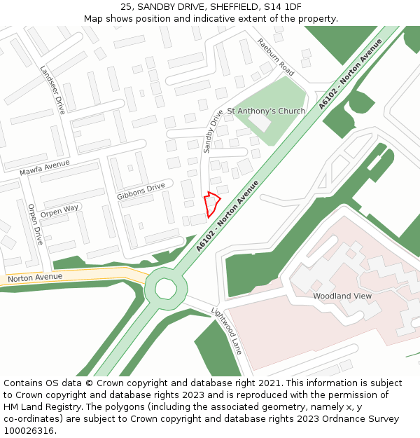 25, SANDBY DRIVE, SHEFFIELD, S14 1DF: Location map and indicative extent of plot