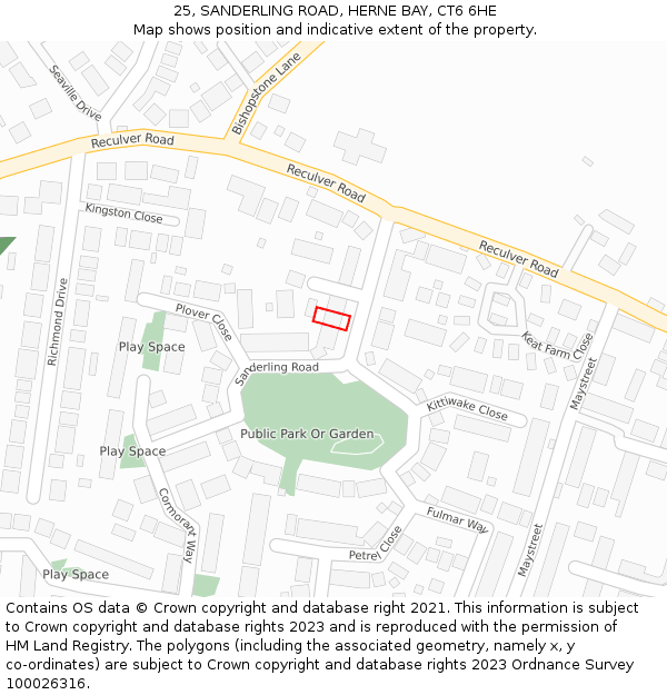 25, SANDERLING ROAD, HERNE BAY, CT6 6HE: Location map and indicative extent of plot