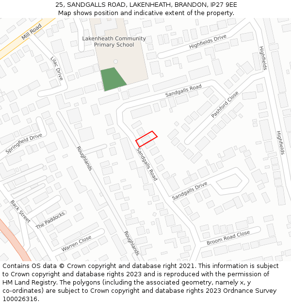 25, SANDGALLS ROAD, LAKENHEATH, BRANDON, IP27 9EE: Location map and indicative extent of plot