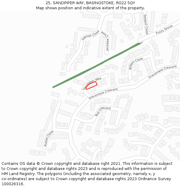 25, SANDPIPER WAY, BASINGSTOKE, RG22 5QY: Location map and indicative extent of plot