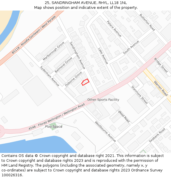 25, SANDRINGHAM AVENUE, RHYL, LL18 1NL: Location map and indicative extent of plot