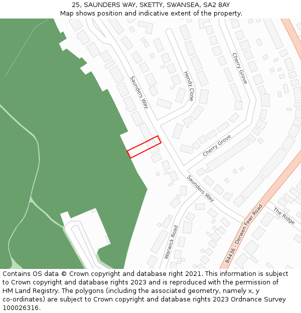 25, SAUNDERS WAY, SKETTY, SWANSEA, SA2 8AY: Location map and indicative extent of plot