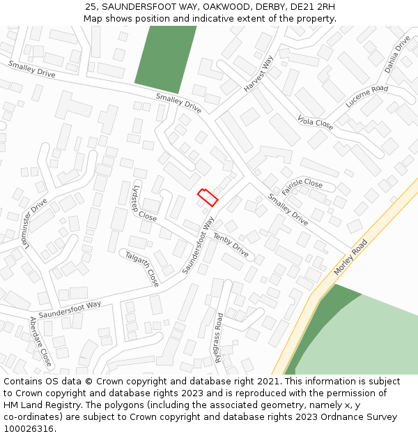 25, SAUNDERSFOOT WAY, OAKWOOD, DERBY, DE21 2RH: Location map and indicative extent of plot