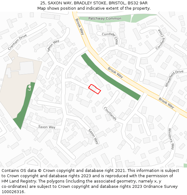 25, SAXON WAY, BRADLEY STOKE, BRISTOL, BS32 9AR: Location map and indicative extent of plot