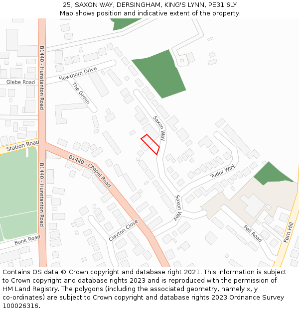 25, SAXON WAY, DERSINGHAM, KING'S LYNN, PE31 6LY: Location map and indicative extent of plot