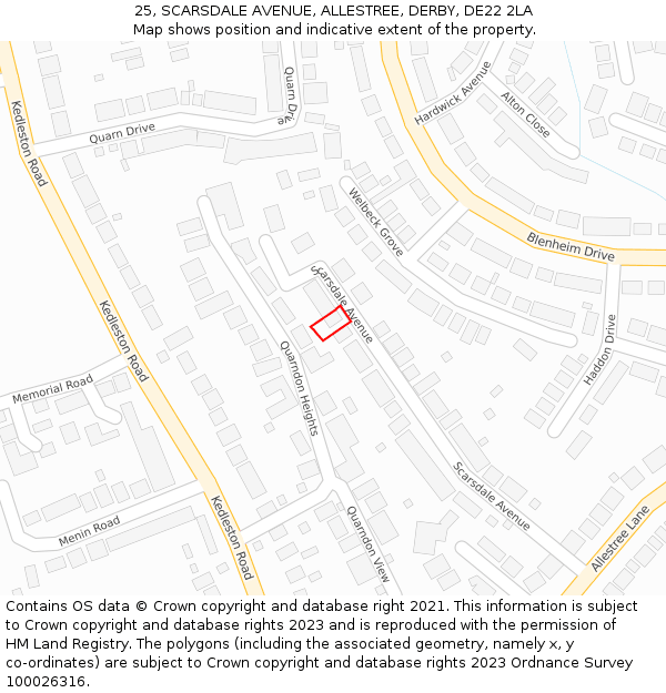 25, SCARSDALE AVENUE, ALLESTREE, DERBY, DE22 2LA: Location map and indicative extent of plot