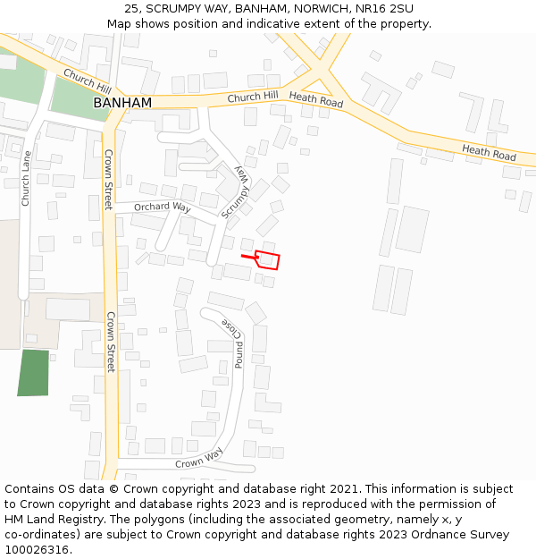 25, SCRUMPY WAY, BANHAM, NORWICH, NR16 2SU: Location map and indicative extent of plot