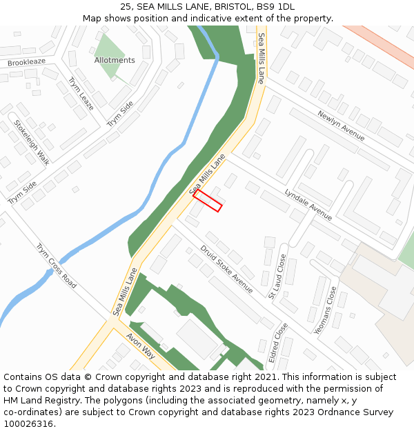 25, SEA MILLS LANE, BRISTOL, BS9 1DL: Location map and indicative extent of plot