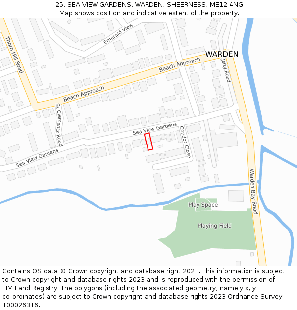 25, SEA VIEW GARDENS, WARDEN, SHEERNESS, ME12 4NG: Location map and indicative extent of plot