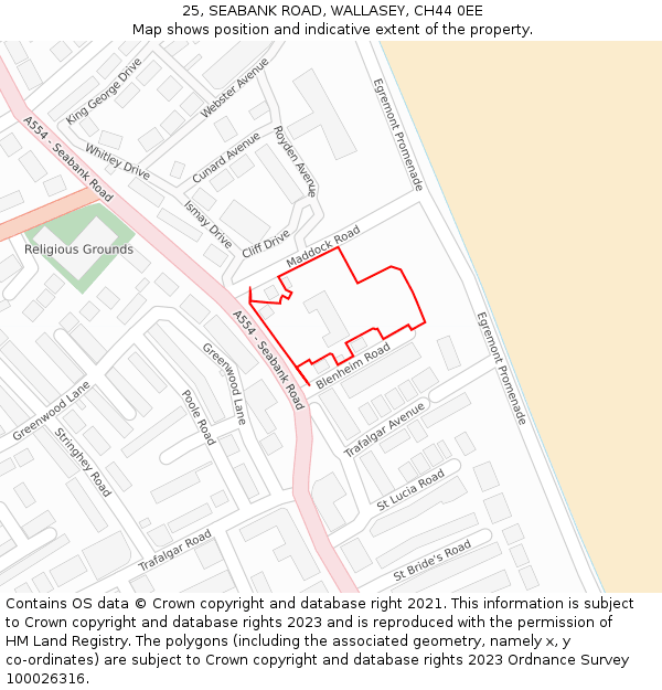 25, SEABANK ROAD, WALLASEY, CH44 0EE: Location map and indicative extent of plot