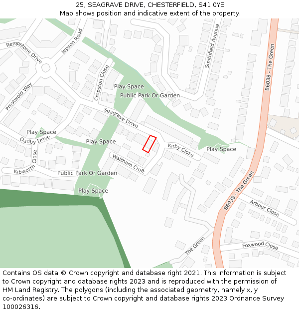 25, SEAGRAVE DRIVE, CHESTERFIELD, S41 0YE: Location map and indicative extent of plot