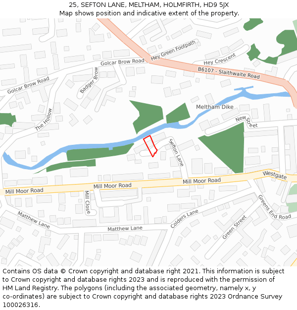 25, SEFTON LANE, MELTHAM, HOLMFIRTH, HD9 5JX: Location map and indicative extent of plot