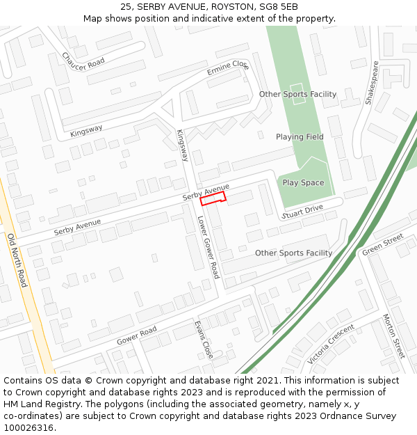 25, SERBY AVENUE, ROYSTON, SG8 5EB: Location map and indicative extent of plot