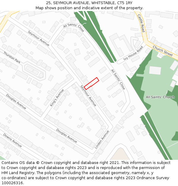 25, SEYMOUR AVENUE, WHITSTABLE, CT5 1RY: Location map and indicative extent of plot