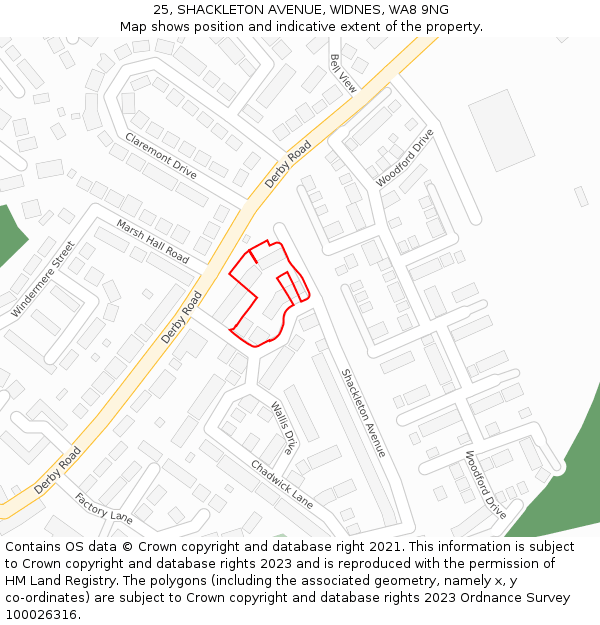 25, SHACKLETON AVENUE, WIDNES, WA8 9NG: Location map and indicative extent of plot
