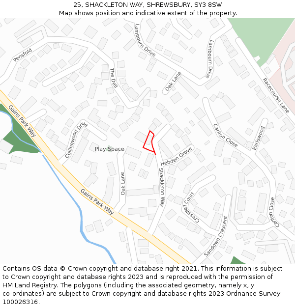 25, SHACKLETON WAY, SHREWSBURY, SY3 8SW: Location map and indicative extent of plot