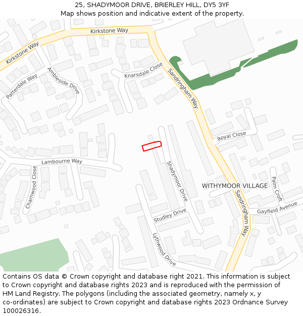 25, SHADYMOOR DRIVE, BRIERLEY HILL, DY5 3YF: Location map and indicative extent of plot