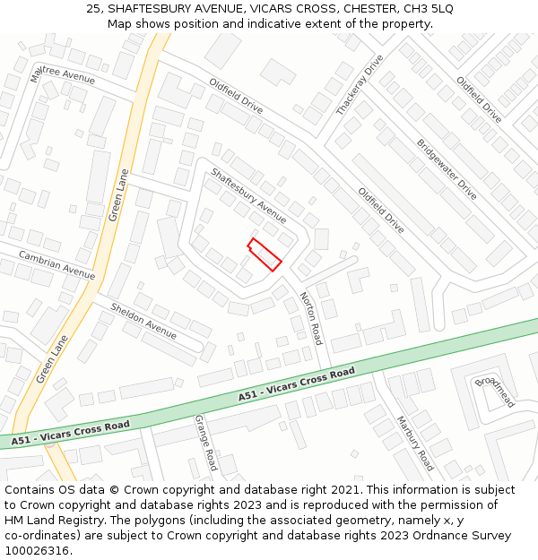 25, SHAFTESBURY AVENUE, VICARS CROSS, CHESTER, CH3 5LQ: Location map and indicative extent of plot