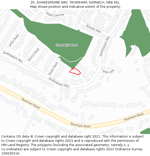 25, SHAKESPEARE WAY, TAVERHAM, NORWICH, NR8 6SL: Location map and indicative extent of plot