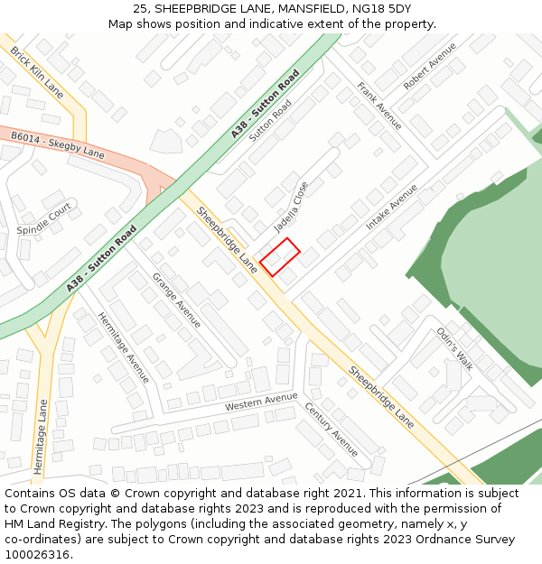 25, SHEEPBRIDGE LANE, MANSFIELD, NG18 5DY: Location map and indicative extent of plot