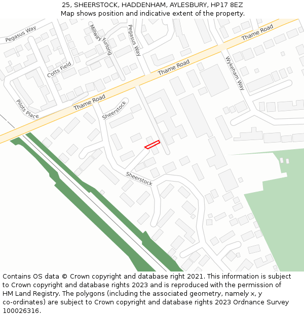 25, SHEERSTOCK, HADDENHAM, AYLESBURY, HP17 8EZ: Location map and indicative extent of plot