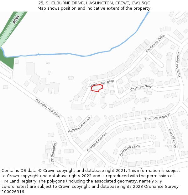 25, SHELBURNE DRIVE, HASLINGTON, CREWE, CW1 5QG: Location map and indicative extent of plot