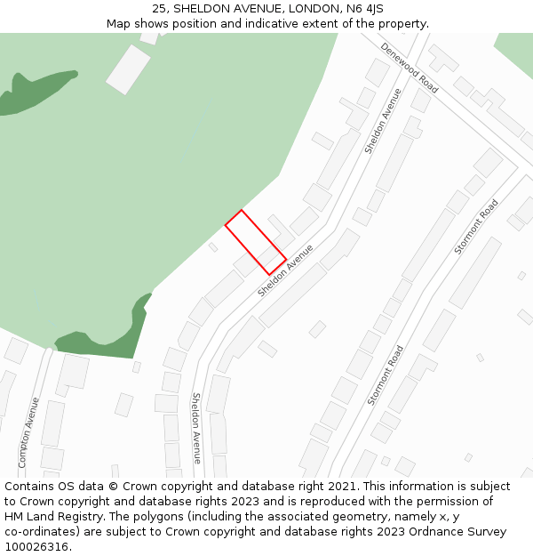 25, SHELDON AVENUE, LONDON, N6 4JS: Location map and indicative extent of plot