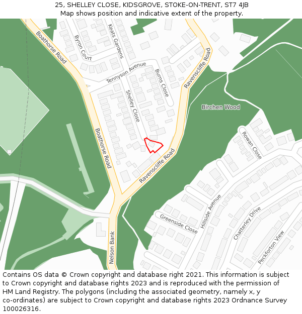25, SHELLEY CLOSE, KIDSGROVE, STOKE-ON-TRENT, ST7 4JB: Location map and indicative extent of plot