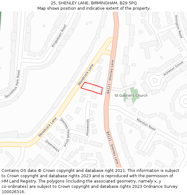 25, SHENLEY LANE, BIRMINGHAM, B29 5PQ: Location map and indicative extent of plot