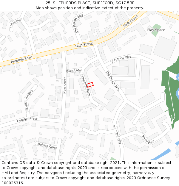 25, SHEPHERDS PLACE, SHEFFORD, SG17 5BF: Location map and indicative extent of plot