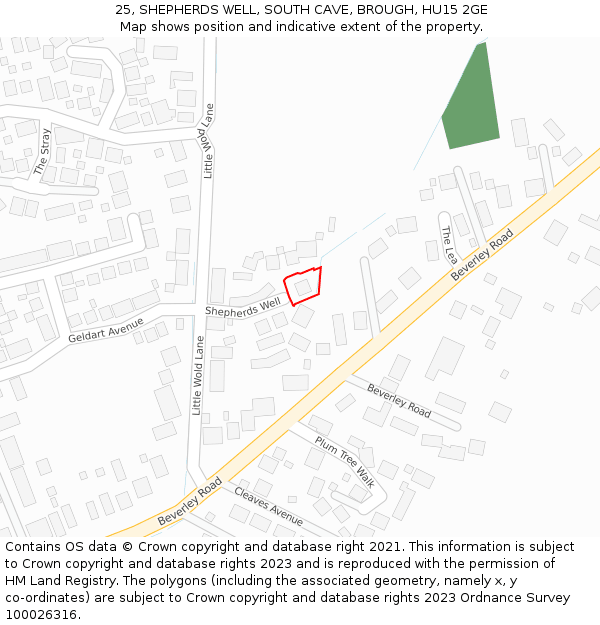 25, SHEPHERDS WELL, SOUTH CAVE, BROUGH, HU15 2GE: Location map and indicative extent of plot